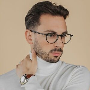 Lunor “Steve Jobs” black havana matte A5 215 round acetate eye glasses